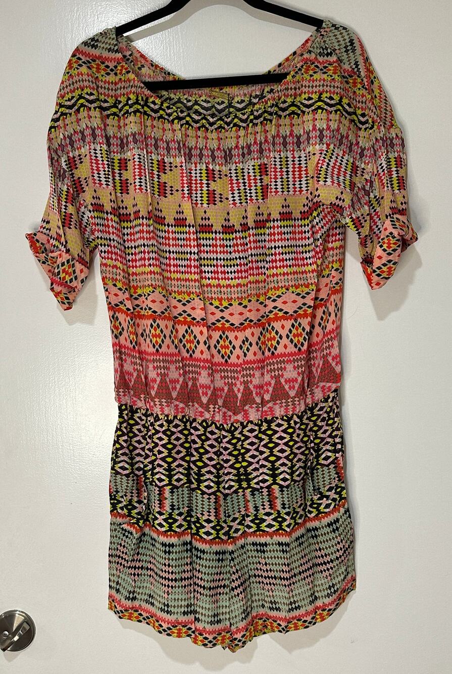 Rebecca Minkoff Allie Romper 100% Silk Chelsea Ikat Multicolor Print Size 6 NWT